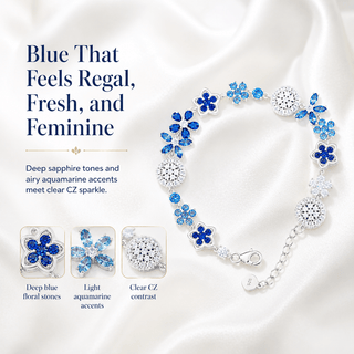 Lab - Grown Sapphire & Aquamarine Floral Motif Bracelet - Reymey