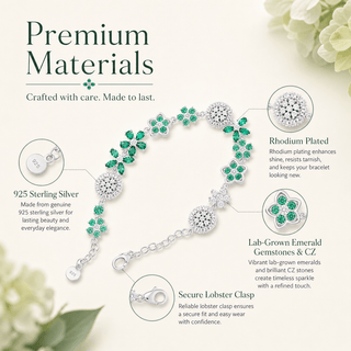 Lab - Grown Emerald Floral Motif Bracelet - Reymey