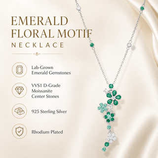 Lab - Grown Emerald Floral Motif Necklace - Reymey