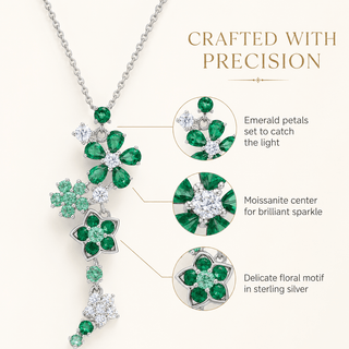 Lab - Grown Emerald Floral Motif Necklace - Reymey