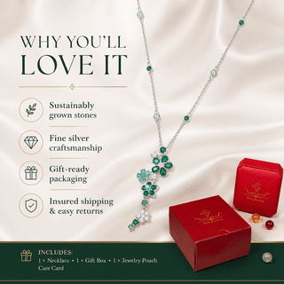 Lab - Grown Emerald Floral Motif Necklace - Reymey