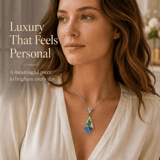 Pavé Moissanite, Lab - Grown Emerald & Sapphire Pendant Necklace - Reymey