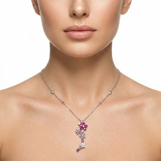 Lab - Grown Ruby & Moissanite Floral Motif Necklace - Reymey
