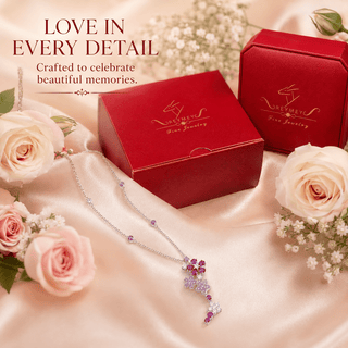 Lab - Grown Ruby & Moissanite Floral Motif Necklace - Reymey