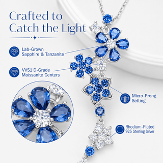 Lab - Grown Sapphire & Tanzanite Floral Motif Necklace - Reymey