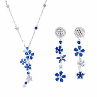 Lab - Grown Sapphire & Tanzanite Jewelry Set — Earrings & Necklace - Reymey