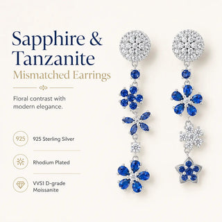 Lab - Grown Sapphire & Tanzanite Jewelry Set — Earrings & Necklace - Reymey