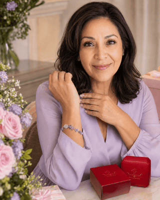 Lab - Grown Amethyst & Rose Pink Floral Motif Bracelet - Reymey