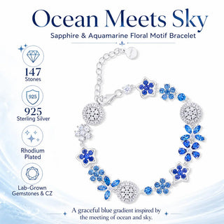 Lab - Grown Sapphire & Aquamarine Jewelry Set — Earrings, Bracelet & Necklace - Reymey