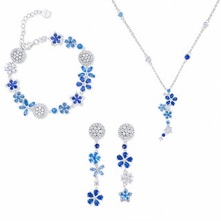 Lab - Grown Sapphire & Aquamarine Jewelry Set — Earrings, Bracelet & Necklace - Reymey