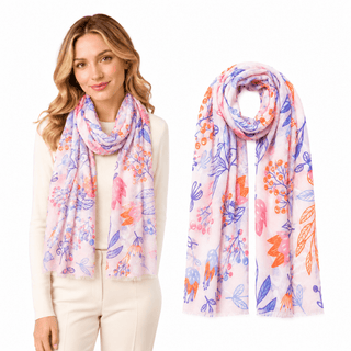 Silk Cashmere Scarf – Floral Print Long Shawl Wrap for Women - Reymey