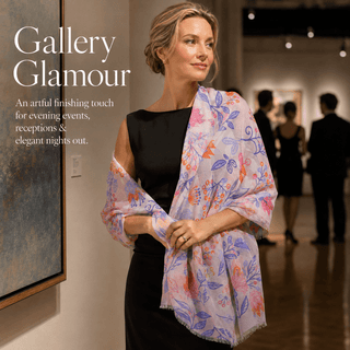 Silk Cashmere Scarf – Floral Print Long Shawl Wrap for Women - Reymey
