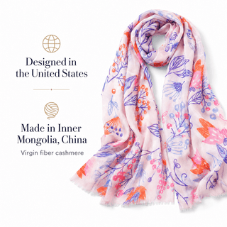 Silk Cashmere Scarf – Floral Print Long Shawl Wrap for Women - Reymey