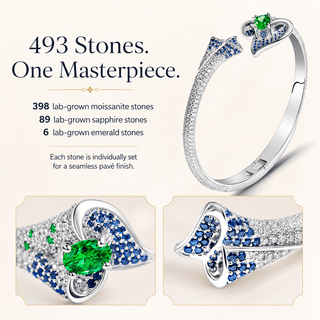 Moissanite, Lab - Grown Emerald & Sapphire Open Pavé Bangle - Reymey