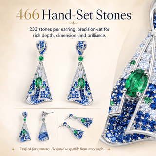 Moissanite, Lab - Grown Emerald & Sapphire Pavé Drop Earrings - Reymey