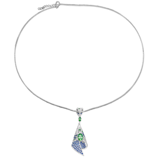 reymey Necklace with a pendant featuring green and blue gemstones on a white background