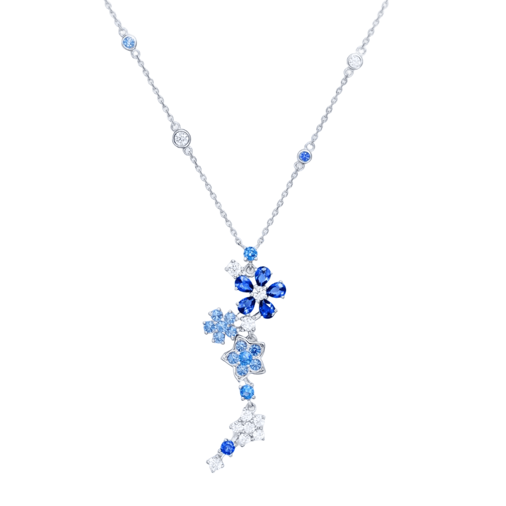 Sapphire and Aquamarine Floral Motif Necklace