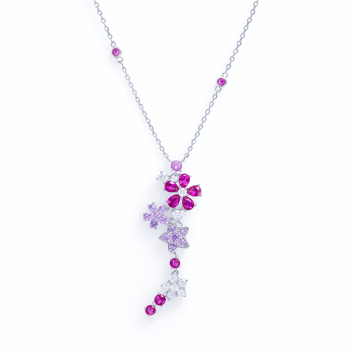 Ruby Moissanite Floral Motif Necklace
