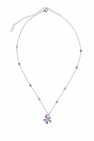 Necklace with a purple flower pendant on a white background