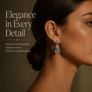 Moissanite, Lab - Grown Emerald & Sapphire Pavé Drop Earrings - Reymey