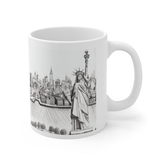 Hand Sketched NY City and Statue of Liberty -  Ceramic Mug 11oz