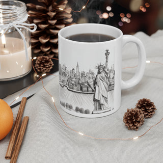 Hand Sketched NY City and Statue of Liberty -  Ceramic Mug 11oz