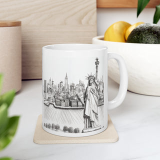 Hand Sketched NY City and Statue of Liberty -  Ceramic Mug 11oz