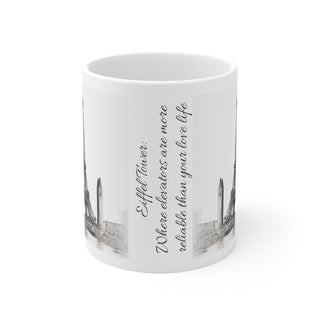 Hand Sketched Image of the Eiffel Towe in Paris -  Ceramic Mug 11oz Dishwasher and Microwave safe White