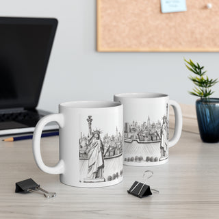 Hand Sketched NY City and Statue of Liberty -  Ceramic Mug 11oz