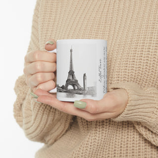 Hand Sketched Image of the Eiffel Towe in Paris -  Ceramic Mug 11oz Dishwasher and Microwave safe White