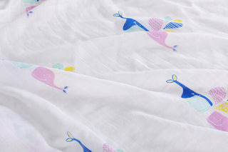 70% Bamboo 30% Cotton Muslin Baby Swaddle Receiving Blanket - Whale & Golden Stars - Large 2 Pack