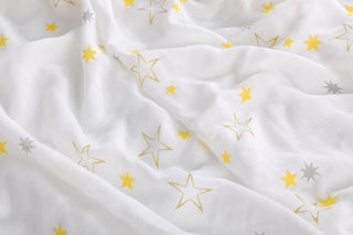 70% Bamboo 30% Cotton Muslin Baby Swaddle Receiving Blanket - Whale & Golden Stars - Large 2 Pack