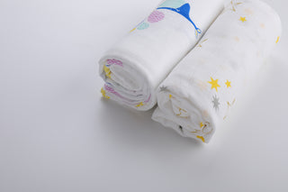 70% Bamboo 30% Cotton Muslin Baby Swaddle Receiving Blanket - Whale & Golden Stars - Large 2 Pack