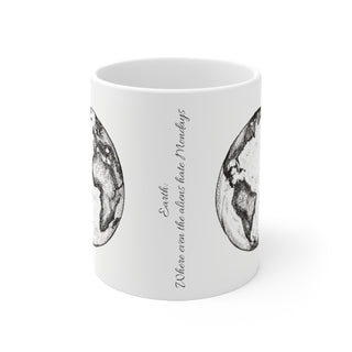 Hand Sketched Image of the Planet Earth -  Ceramic Mug 11oz Dishwasher and Microwave safe White