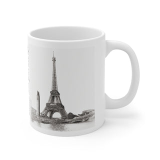 Hand Sketched Image of the Eiffel Towe in Paris -  Ceramic Mug 11oz Dishwasher and Microwave safe White