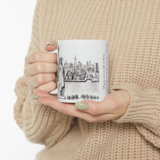 Hand Sketched NY City and Statue of Liberty -  Ceramic Mug 11oz