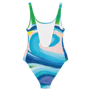 Women's One-Piece Swimwear with Colorful Typography