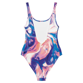 Women's One-Piece Swimwear with Colorful Ocean Waves