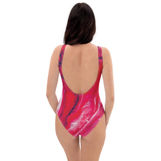 Poppy Red Abstract Print One-Piece Swimsuit for Women