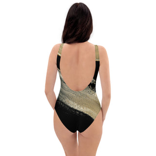 Black & Gold One-Piece Women's Swimsuit for Stylish Beach Days