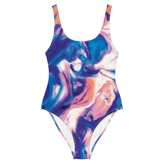 Women's One-Piece Swimwear with Colorful Ocean Waves