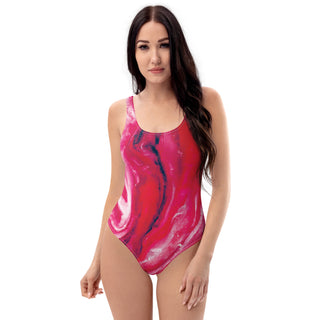 Poppy Red Abstract Print One-Piece Swimsuit for Women