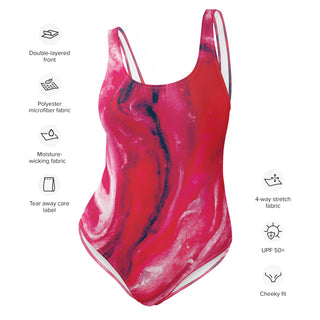 Poppy Red Abstract Print One-Piece Swimsuit for Women