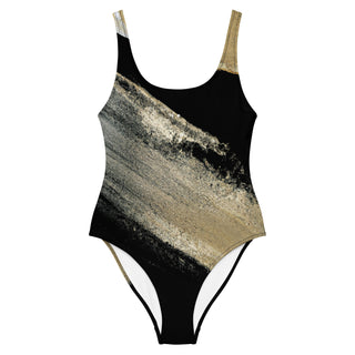 Black & Gold One-Piece Women's Swimsuit for Stylish Beach Days