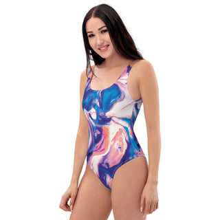 Women's One-Piece Swimwear with Colorful Ocean Waves