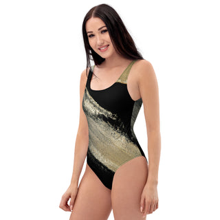 Black & Gold One-Piece Women's Swimsuit for Stylish Beach Days