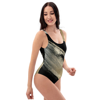 Black & Gold One-Piece Women's Swimsuit for Stylish Beach Days