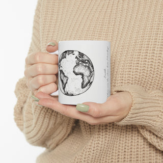 Hand Sketched Image of the Planet Earth -  Ceramic Mug 11oz Dishwasher and Microwave safe White