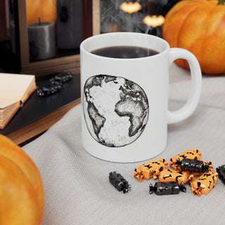 Hand Sketched Image of the Planet Earth -  Ceramic Mug 11oz Dishwasher and Microwave safe White