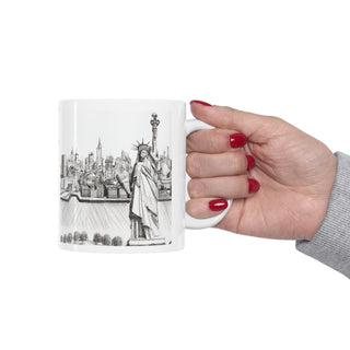 Hand Sketched NY City and Statue of Liberty -  Ceramic Mug 11oz